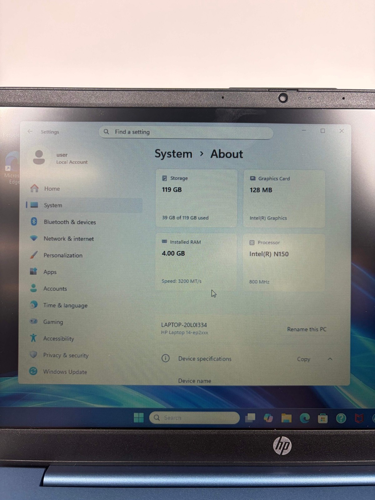 HP Laptop EP2012WM 14″ N150 1.0GHz 4GB RAM 128GB SSD