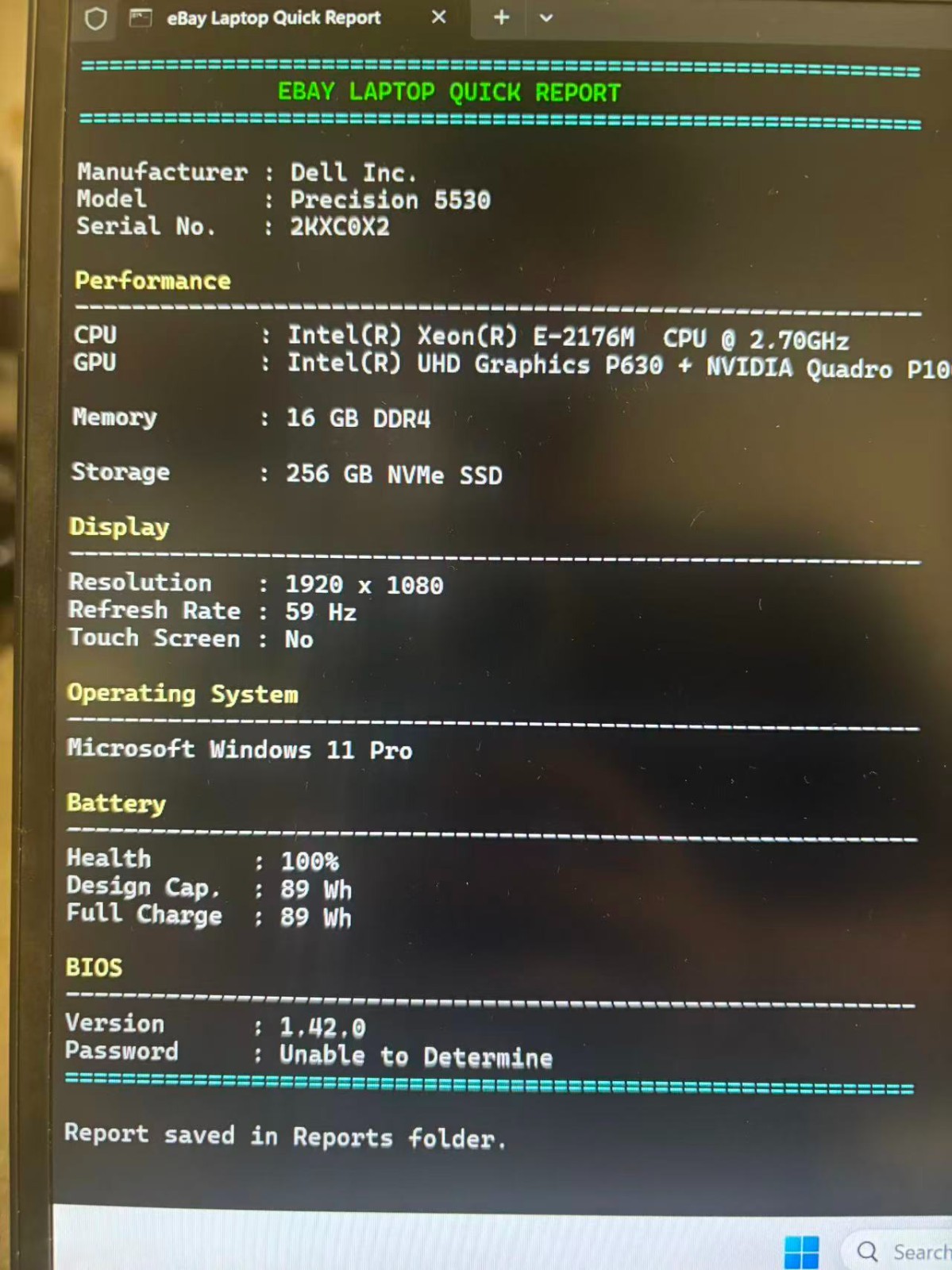 Dell Precision 5530 15″ FHD 1080p P1000 Xeon E-2176M 16GB RAM 256gb NVME Win11