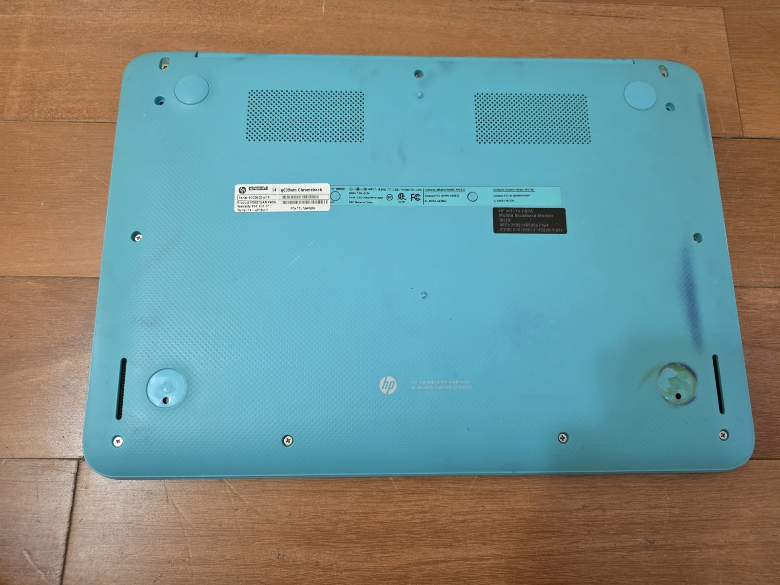HP Chromebook 14-q039wm Intel Celeron 2955u 1.4 GHz NO AC ADAPTER