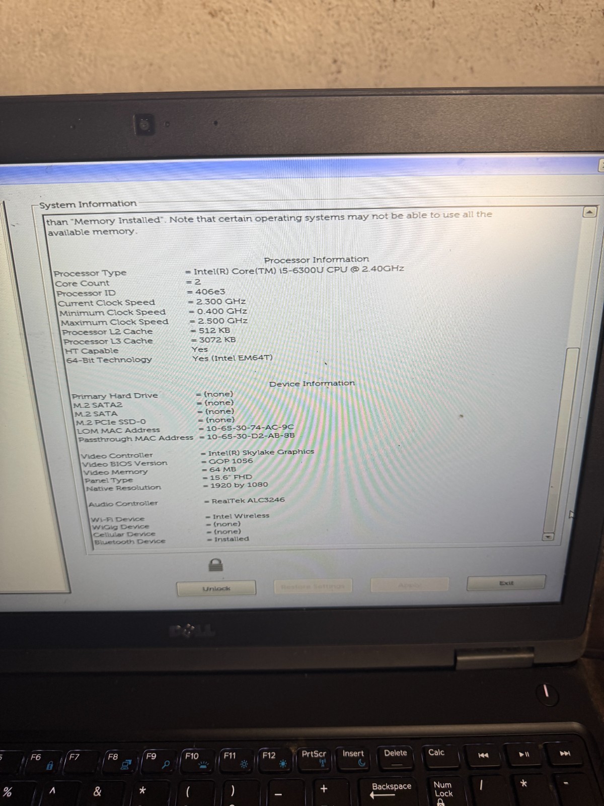Dell Inc Latitude 5580 Core I5-6300 2.40GHz Laptop For Parts/Repair #5445