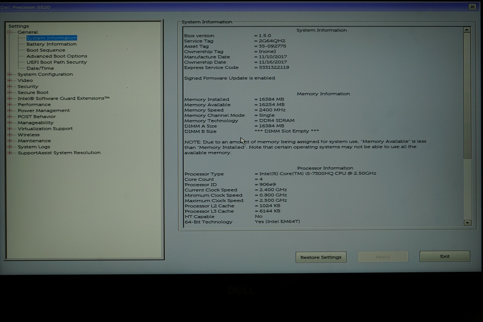 ^ Dell Precision 5520 i5-7300HQ @ 2.5GHz 16GB Ram No HD “DISPLAY ISSUES” #C1409