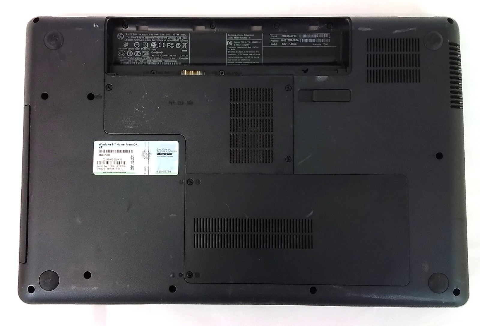 HP G62 Laptop Intel i3 Windows 7 Home Premium No Battery #W3815