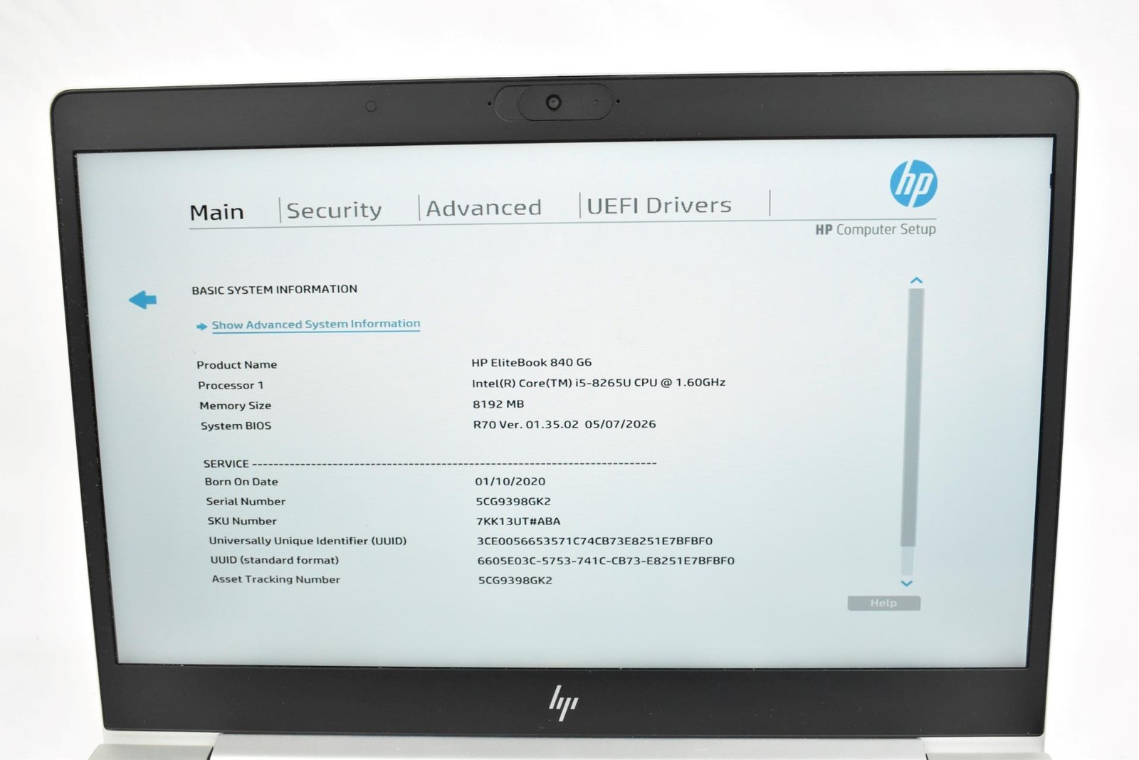 HP EliteBook 840 G6 Laptop i5-8265U 1.6GHz 8GB 256GB SSD 14″ No OS *See Issues*
