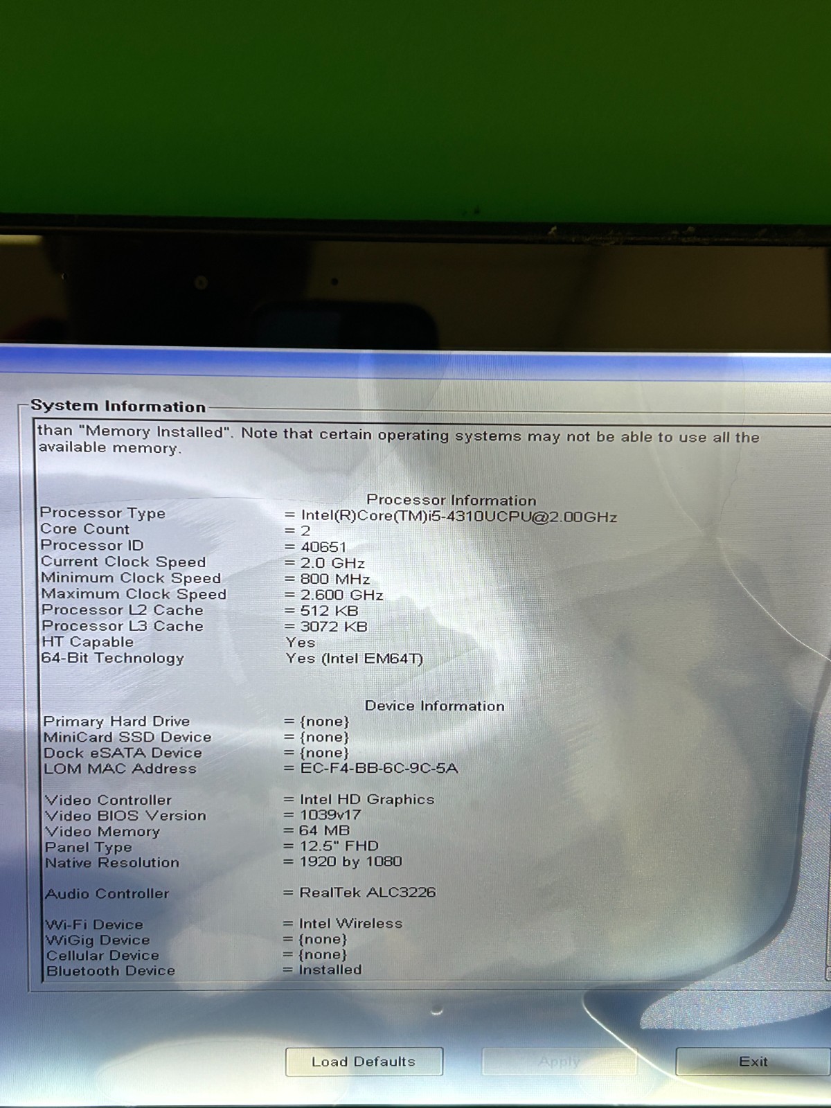 Dell Latitude E7240 Intel Core i5-4310U 2GHz 8 GB RAM Without Storage & Battery