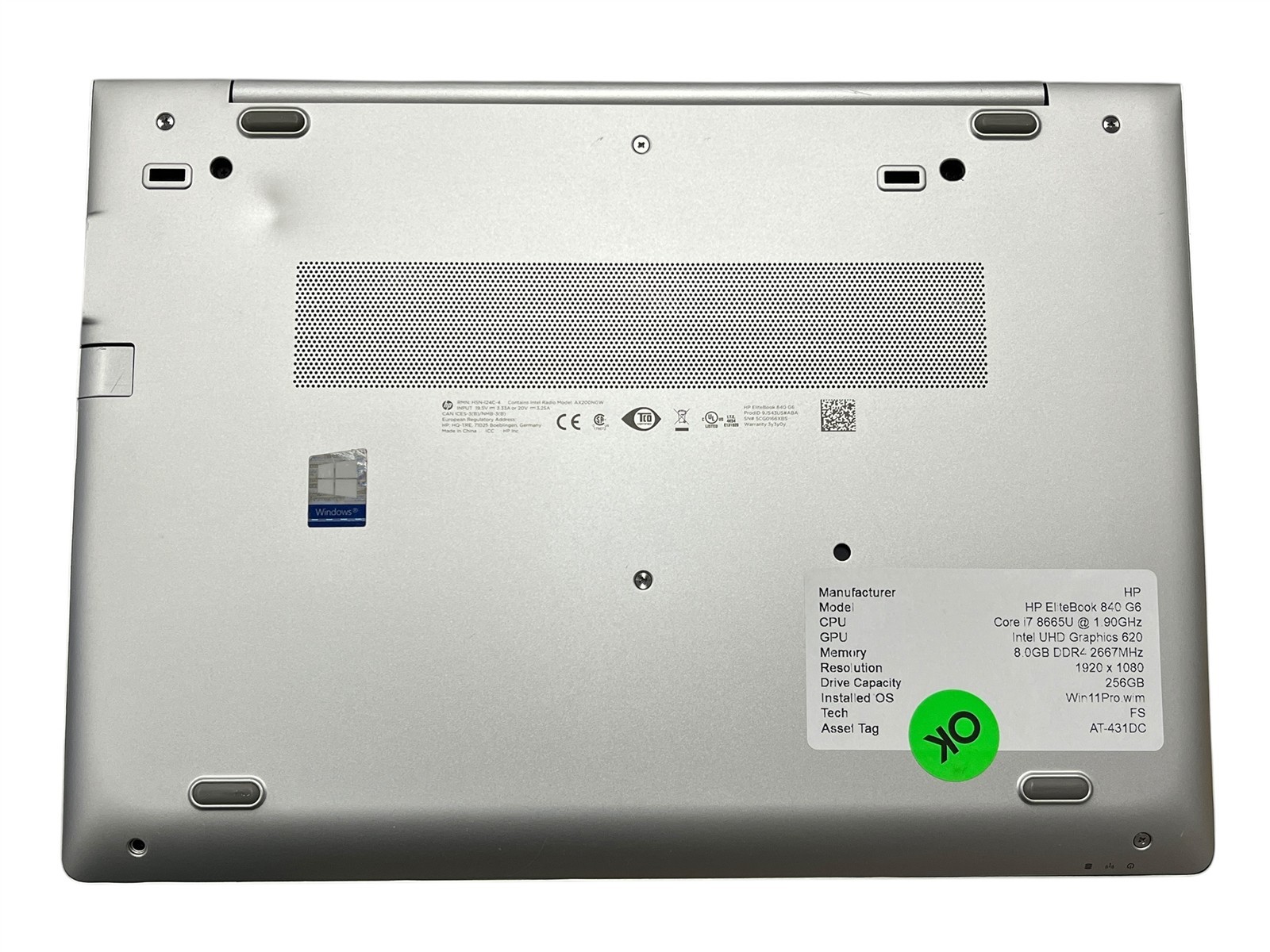 HP EliteBook 840 G6 i7-8665U 1.9GHz 8GB DDR4 256GB SSD WIN11PRO 14″ Laptop PC