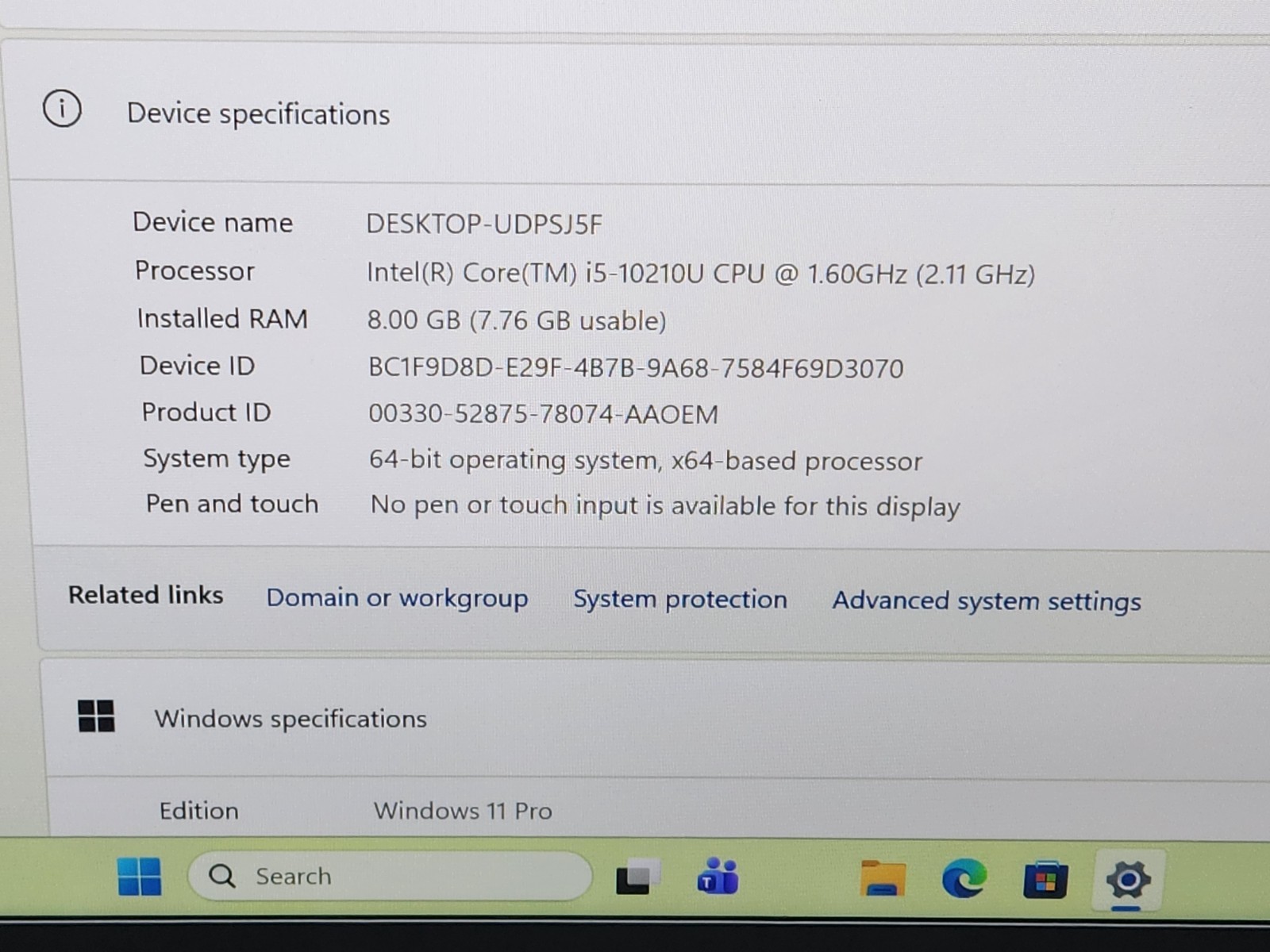 Lenovo ThinkPad X1 Carbon Gen 7 14″ FHD i5-10210U 8GB 256GB SSD Windows 11 Pro ~