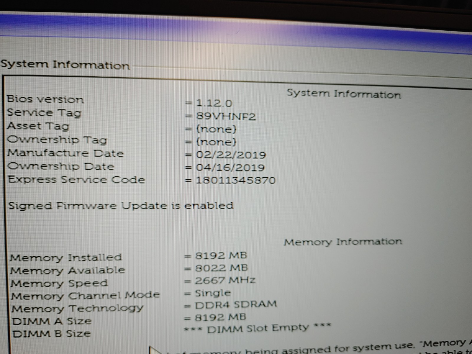 Dell XPS 9570 Core i7-8750H@2.20GHz, 8GB RAM , NO SSD , FOR PARTS/ REPAIR