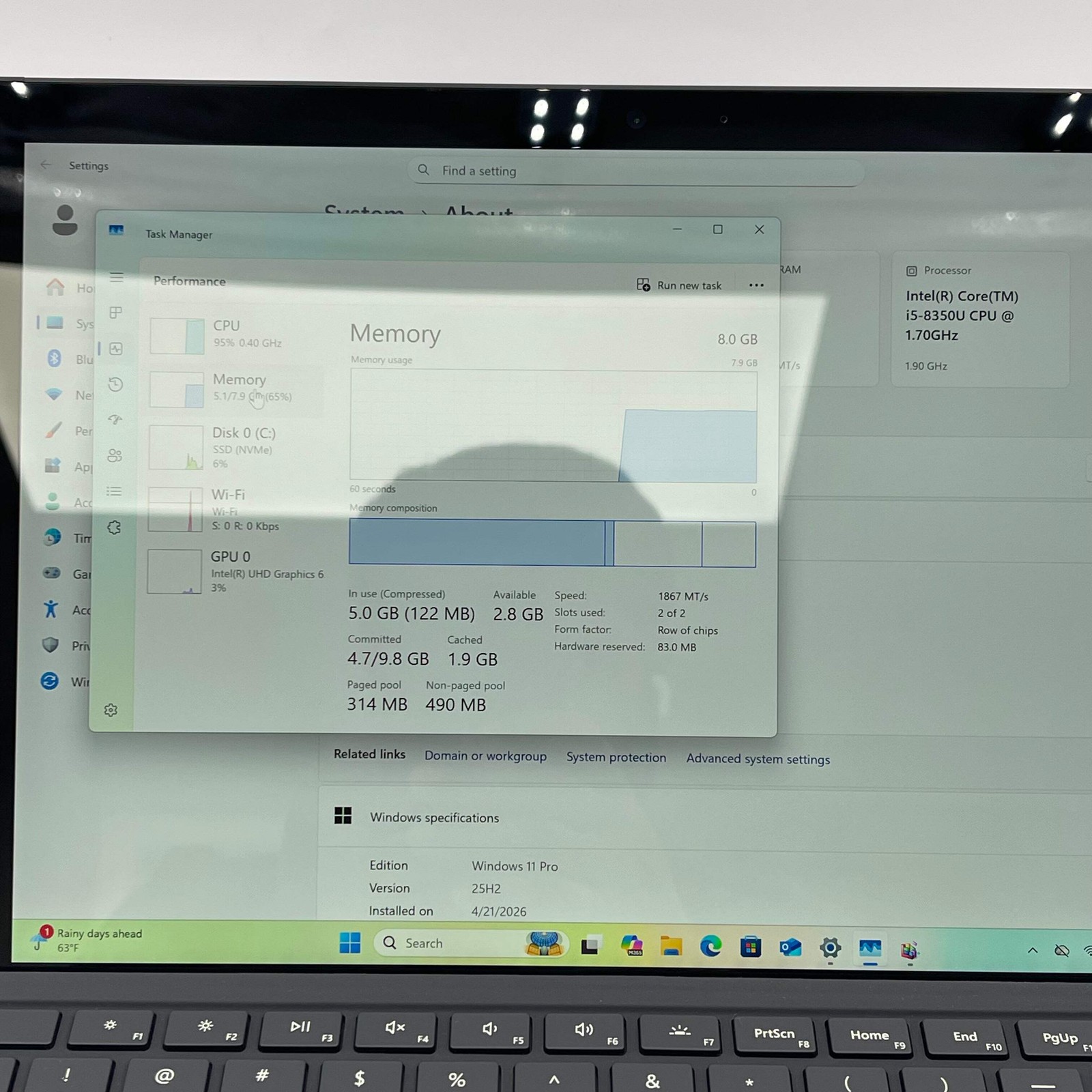 Broken Microsoft Surface Pro 6 1796 12.3″ i5-8350U 1.7GHz 8GB RAM 256GB SSD Bad