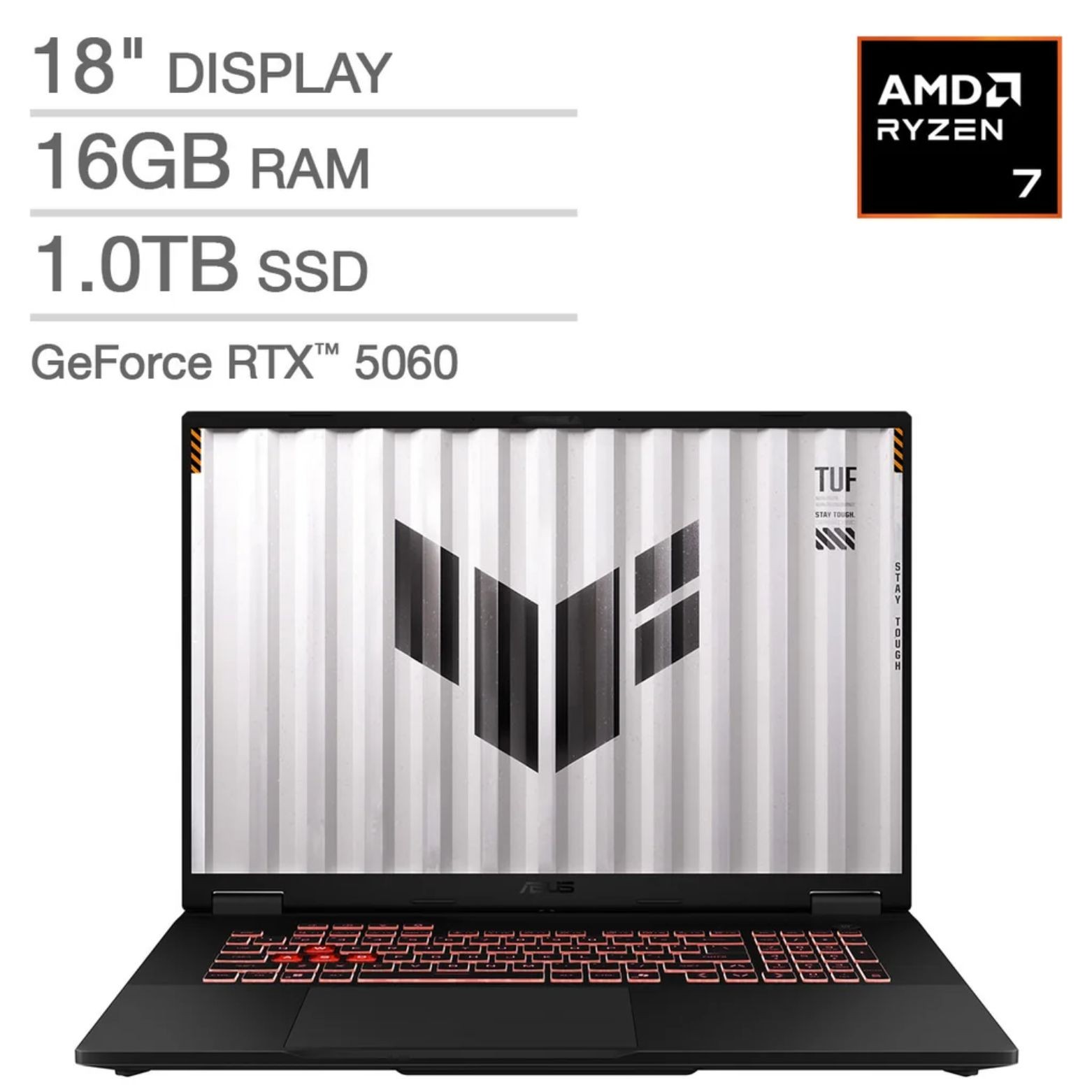 ASUS TUF 18″ FHD+ AMD Ryzen 7 260 3.8 GHz 16GB DDR5 1TB SSD RTX 5060 W11H Laptop