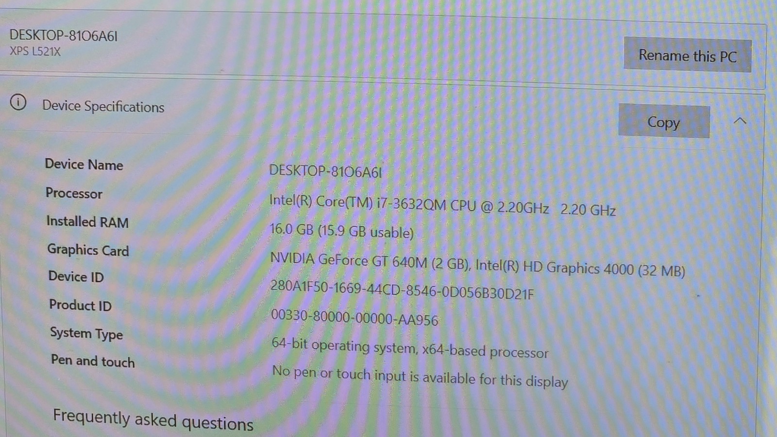 Dell XPS 15 i7-3632QM 2.2 GHz 16GB RAM 512GB SSD NVIDIA GeForce GTX 640M 15.6″