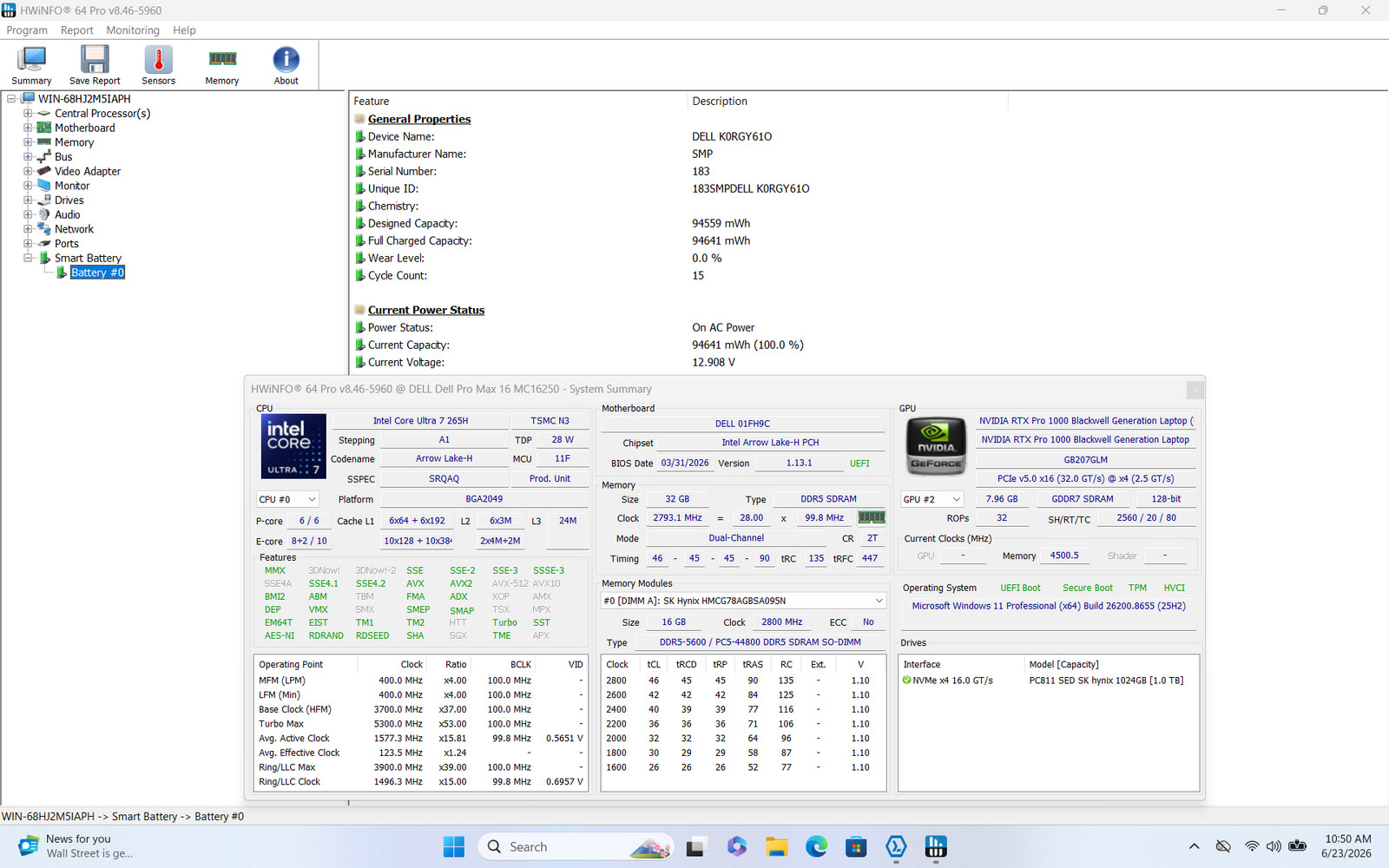 Dell Pro Max 16 MC16250 16″ Ultra 7 265H 32GB 1TB RTX PRO 1000 Win11 Pro Wty