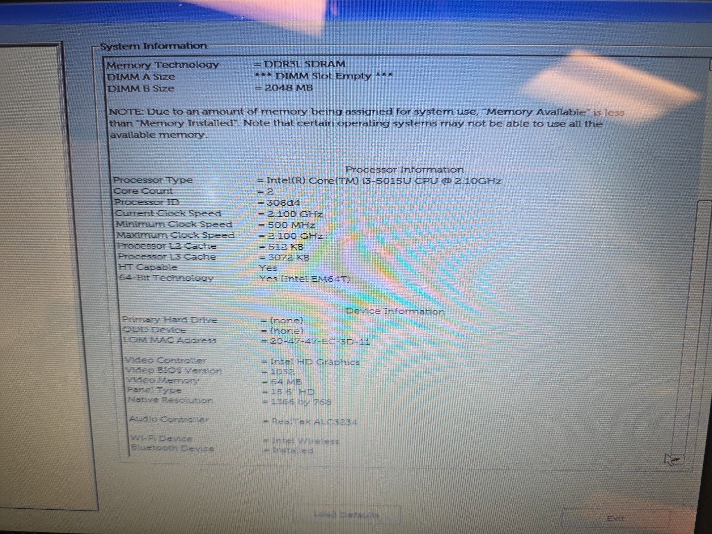 Dell Inspiron 5558 laptop |2GB RAM|NO HDD| Intel core i3- 5015U