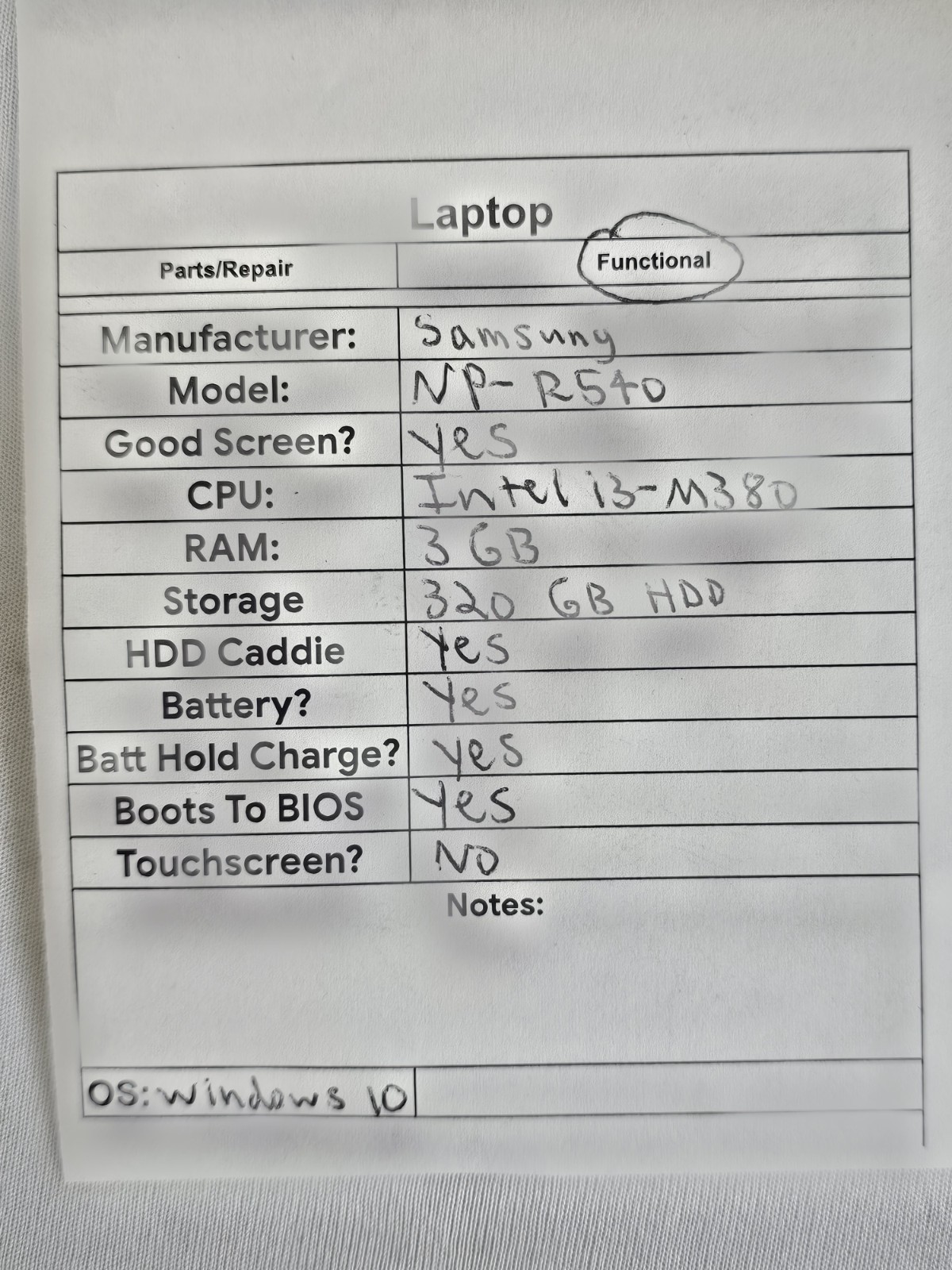 Samsung NP-R540 Laptop – Intel i3-M380 – 3GB RAM – 320GB HDD – Windows 10