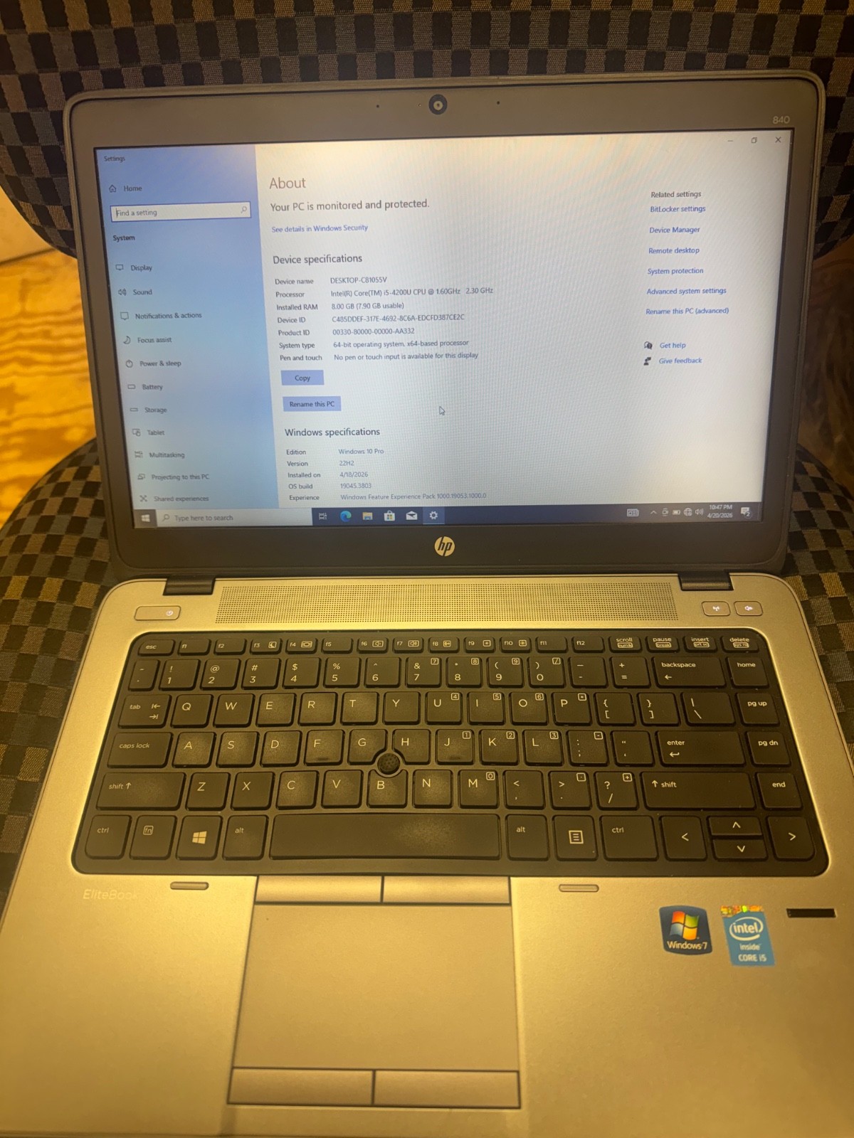 HP EliteBook 840 g2 Intel Core i5-4200U @ 1.60GHz, 128gb HDD, 8gb Ram,Windows 10