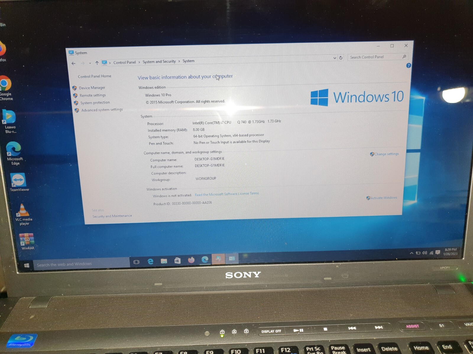 Sony VAIO INTEL CORE I7-740QM 1.73 GHz 16.4IN 750GB 8GB Ram Win 10 Blu-Ray