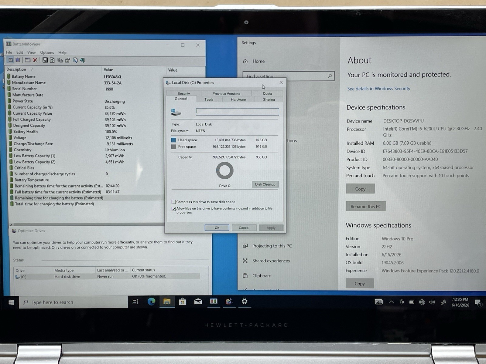 HP Envy x360 2-In-1 Intel Core i5-6200U @ 2.30GHz 8GB RAM 1 TB HDD WIN10P *READ*