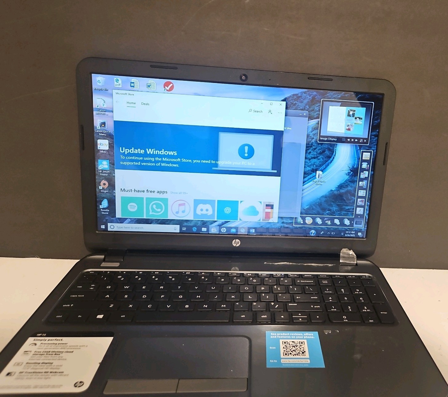 HP 15-g019wm 15.6″ Bad battery Win10 4Gb Ram AMDE1-2100APuU 1.0GHz 500GB HD