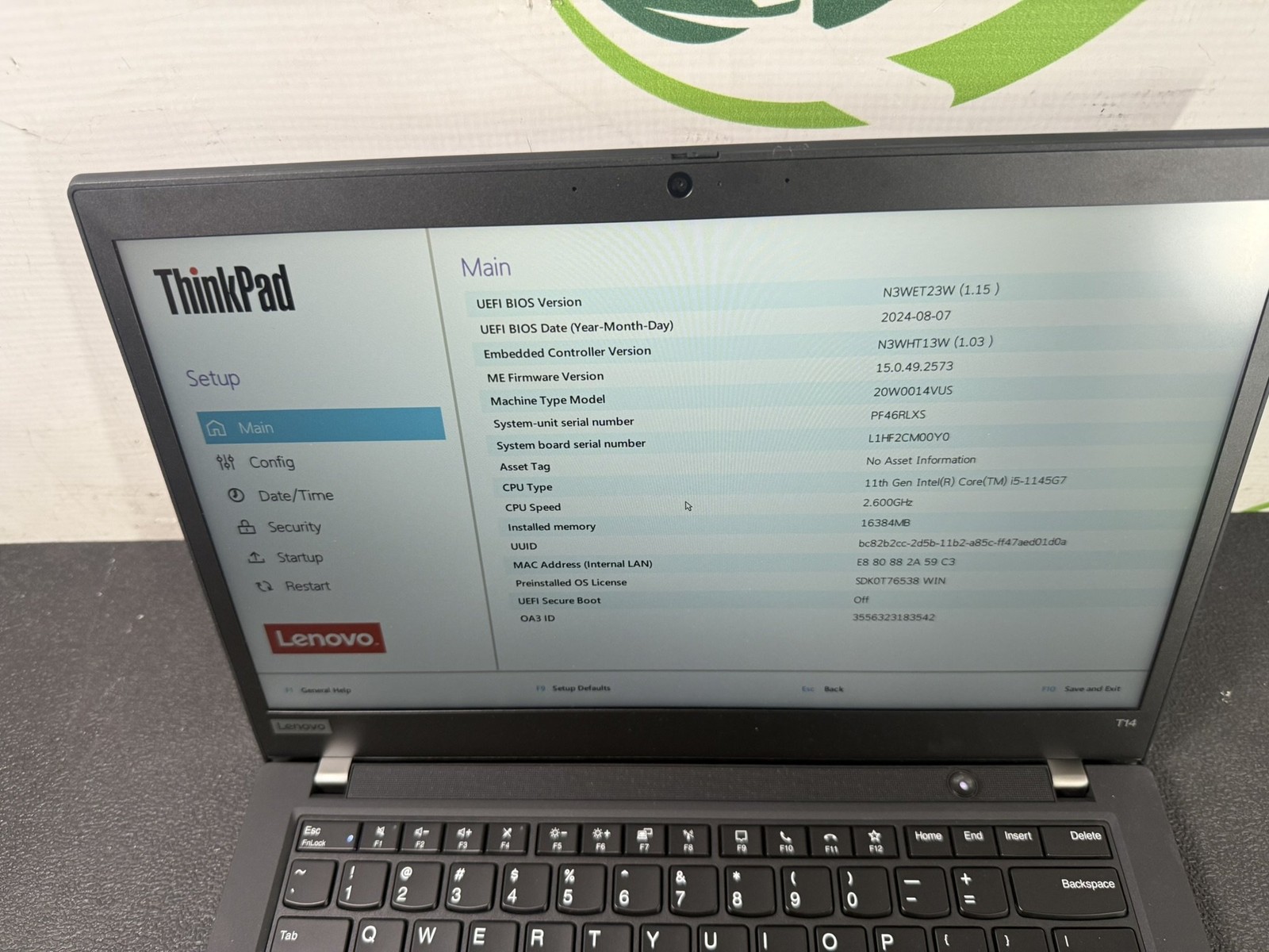 Lenovo ThinkPad T14 Gen 2 14″ i5-1145G7 2.6GHz 16GB DDR4 512GB M.2 Laptop
