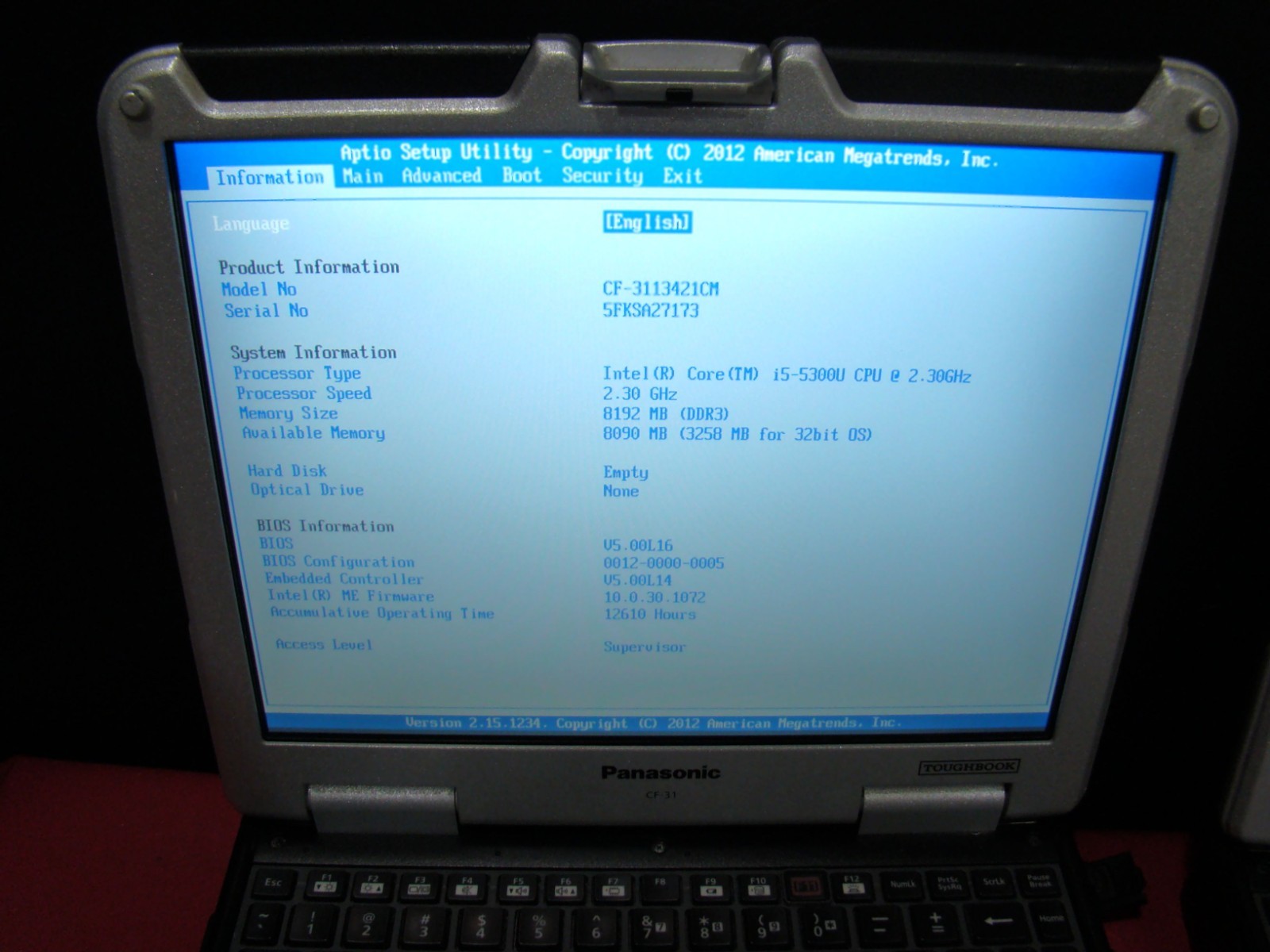 Panasonic Toughbook CF-31 MK5 i5-5300U 2.3GHz 8GB RAM NO HDD Caddy NO AC Adapte