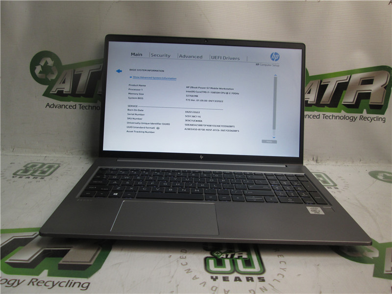 HP ZBook G7 Laptop i7-10850H 2.7GHz 32GB 512GB SSD Windows 11 Pro COA Used Fair