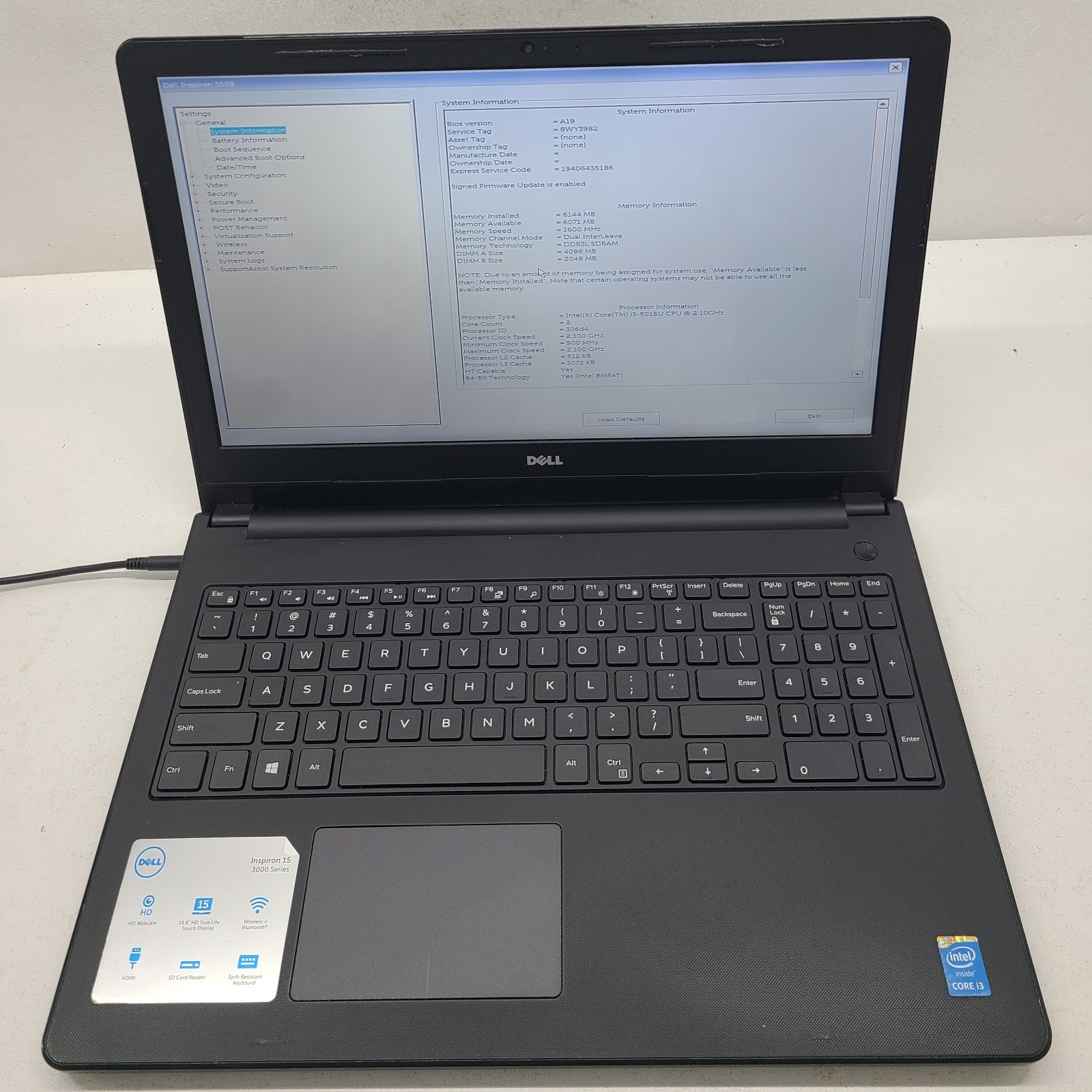 Dell Inspiron 15 3558 15.6″ Laptop Intel Core i3-5015U 6GB Ram NO HD/OS (FL)