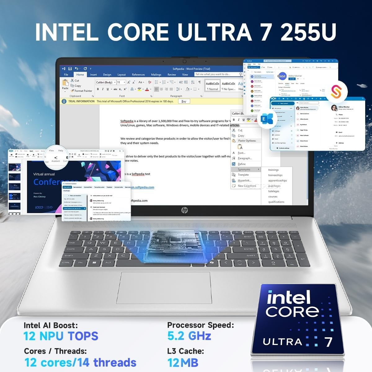 HP 17.3″ Laptop, 13th Gen Intel 12-Core Ultra 7 255U, Up to 32GB RAM 2TB SSD