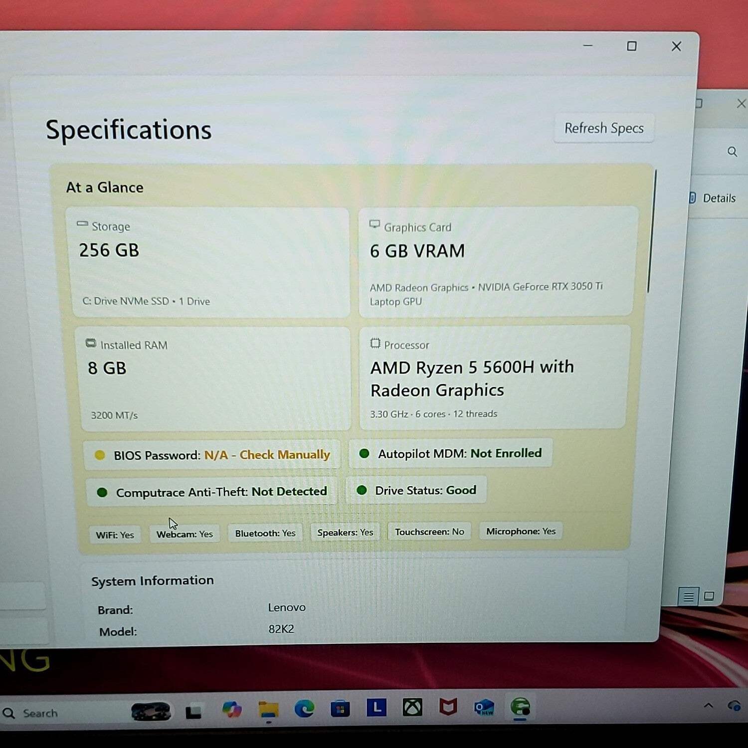 Lenovo IdeaPad Gaming 3 15.6″ Ryzen 5 5600H 8GB256GB 8GB GeForce RTX 3050 Ti