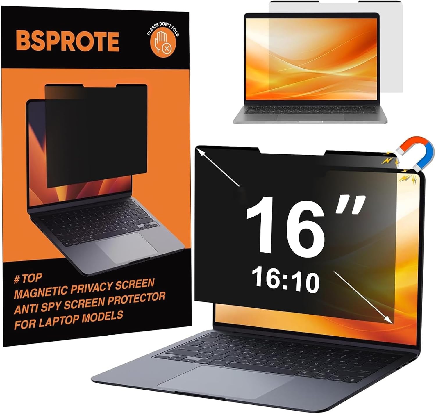 Magnetic Laptop Privacy Screen 16 Inch 16:10 Display – Removable Anti-Glare Filt