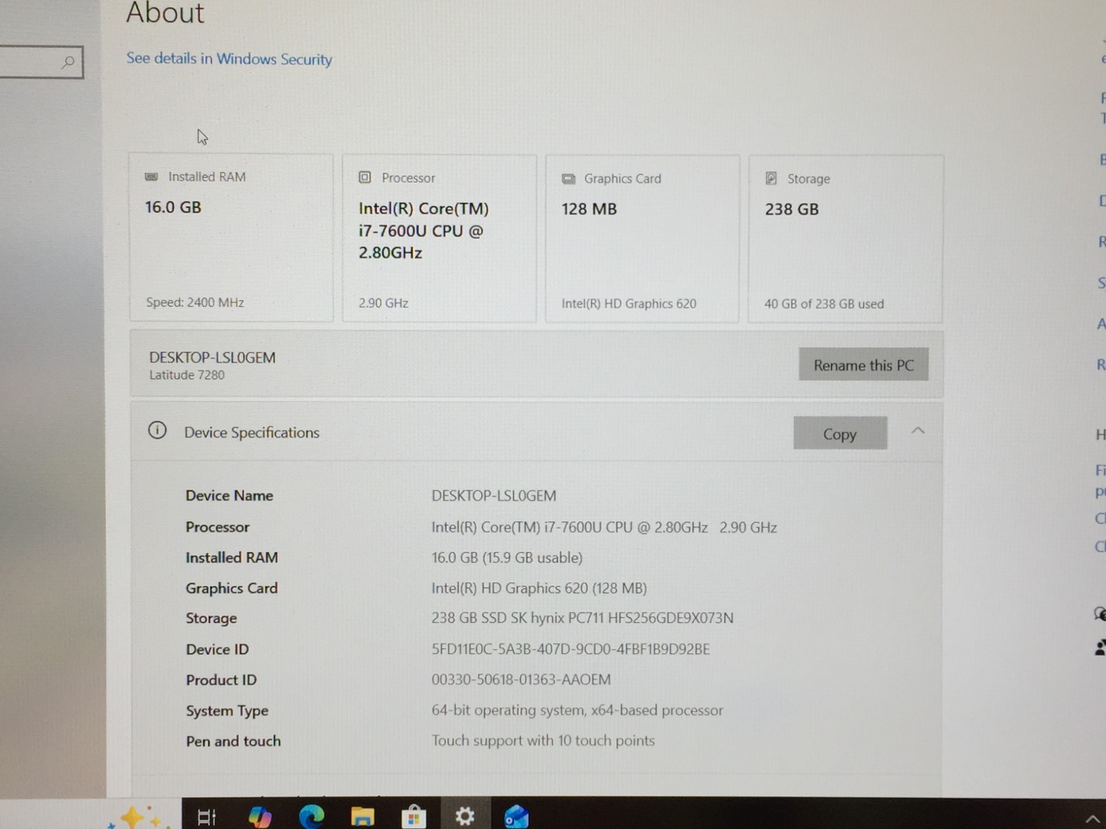 Dell Latitude 7280 12.5″ FHD Touch Screen i7-7600U 2.8GHz 16GB RAM 256GB SSD