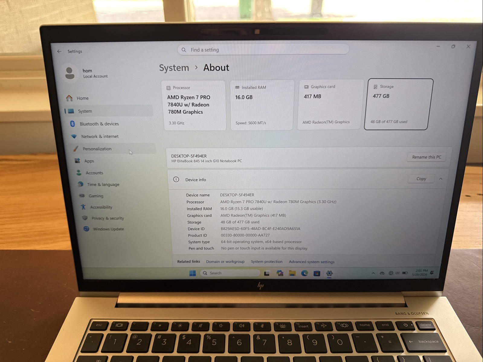 HP EliteBook 845 G10 – AMD Ryzen 7 PRO 7840U – 16GB RAM 512GB SSD