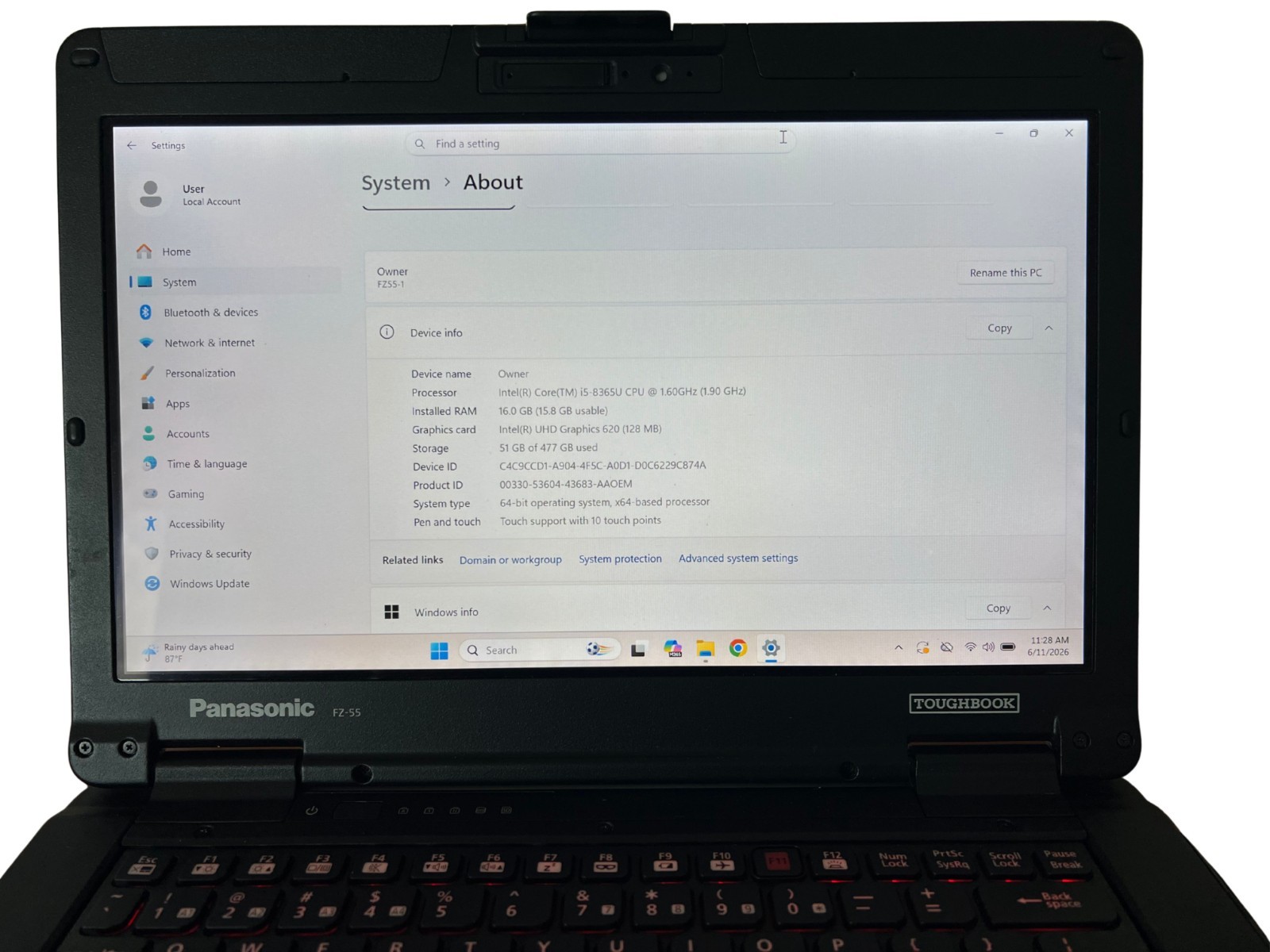 PANASONIC TOUGHBOOK FZ-55 TOUCH 16GB 512GB SSD, WEBCAM 4G LTE WIN 11 CHARGER