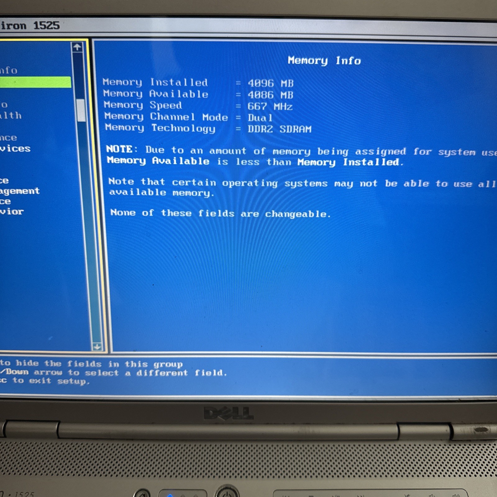 Dell Insprion 1525 intel Cpu 2.16ghz, 4gb ram, 120 HDD, Boot Bios, Batt, No OS