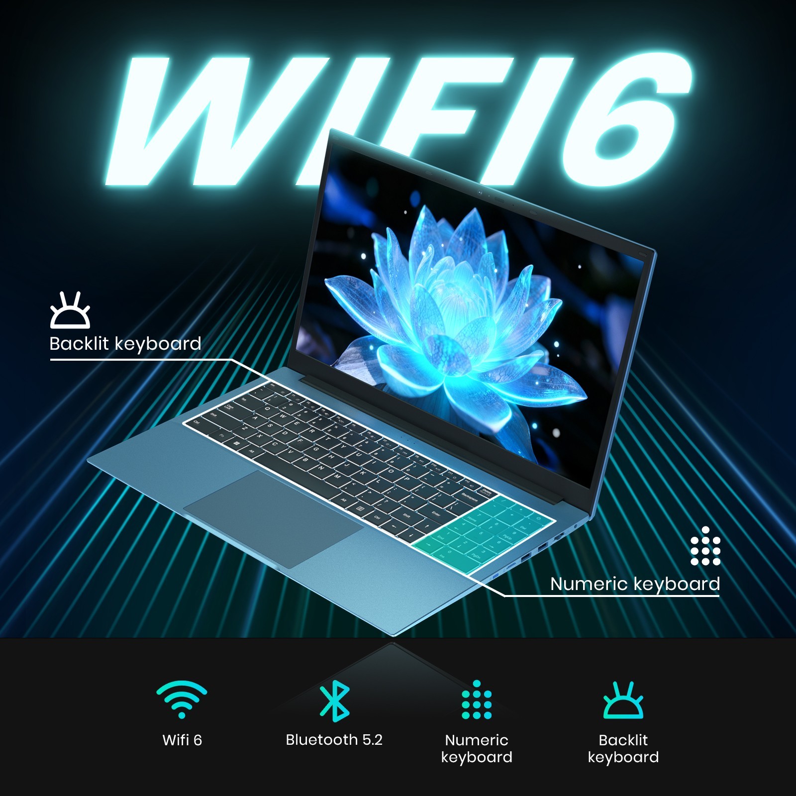 16GB RAM 1TB SSD Laptop, 15.6″ FHD, Intel Core i3, WIFI6, Windows 11, Backlit KB