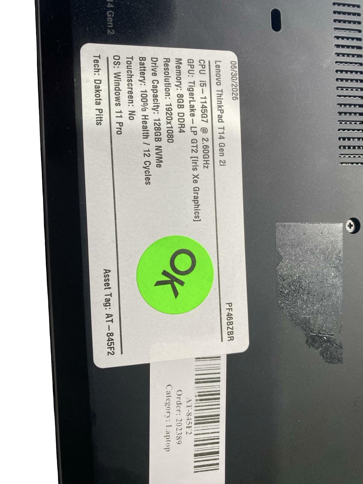 Lenovo ThinkPad T14s Gen 2i Core i5 1145G7 8GB 128GB Win11Pro