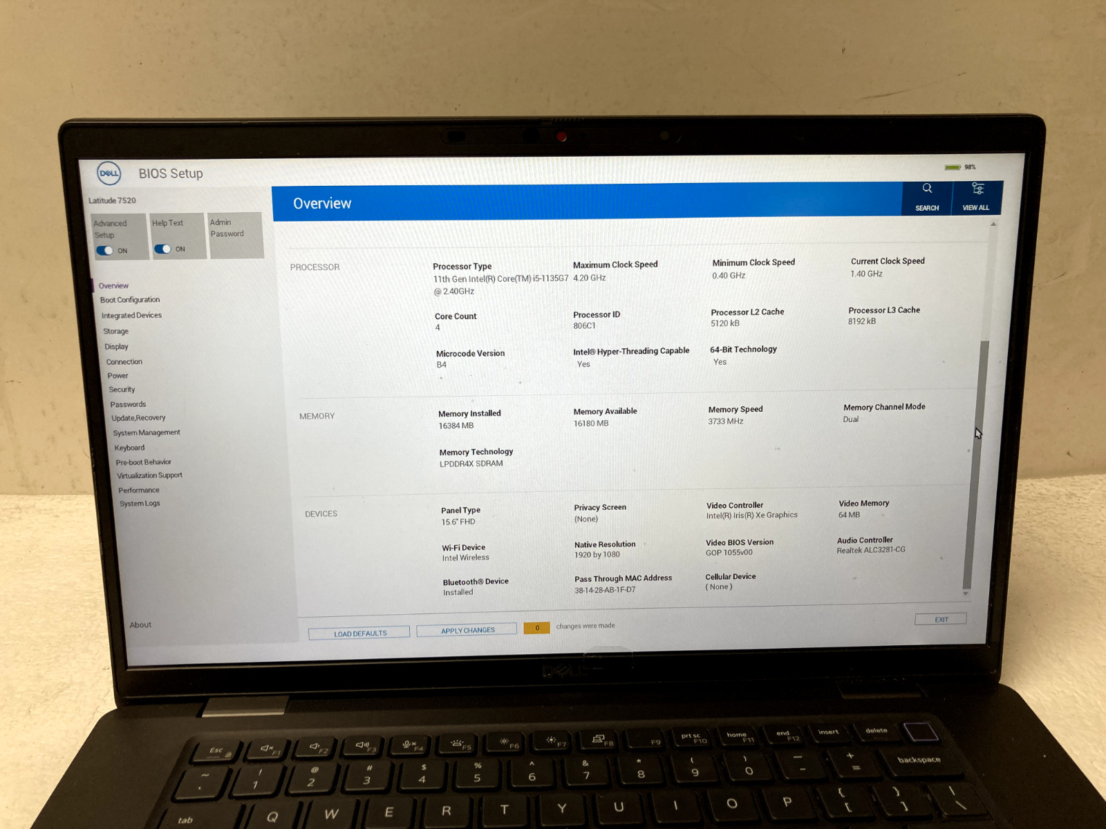Dell Latitude 7520 15.6” Core i5-1135G7 @2.40GHz 16GB RAM NO SSD For Parts READ
