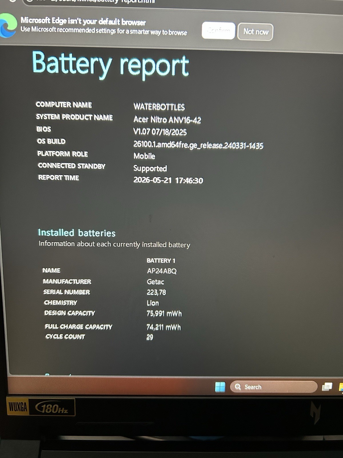 Acer Nitro V AI Gaming Laptop 16″ 180Hz RTX 5050 Ryzen 5 240 16GB RAM 512GB