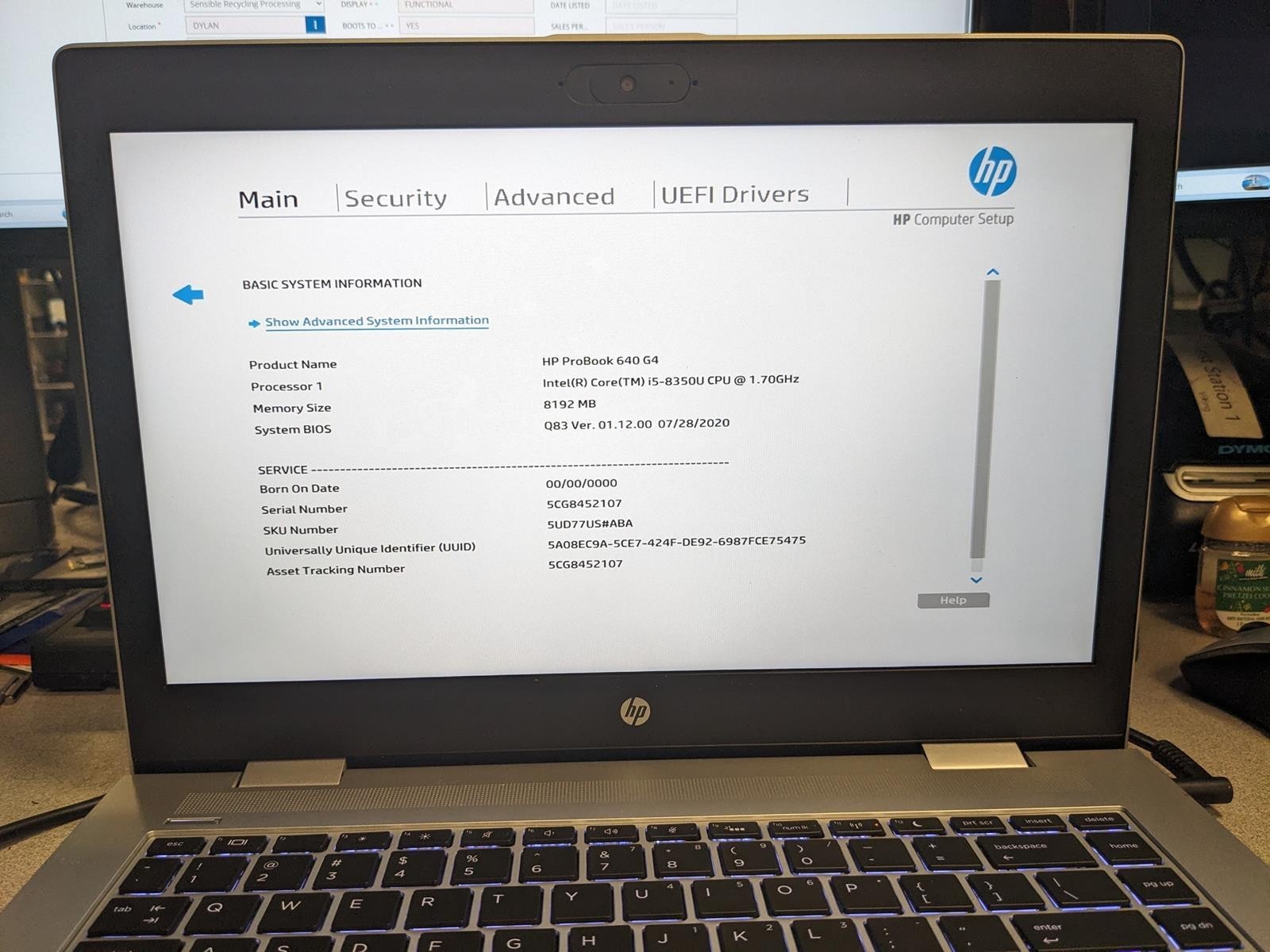 HP PROBOOK 640 G4 i5-8350U @ 1.70GHz, 8GB RAM, NO HDD/OS