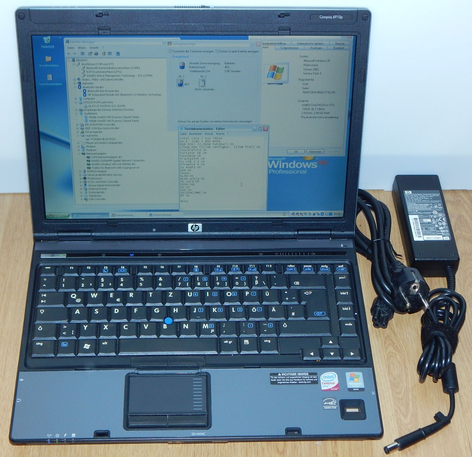 14.1″ Laptop Notebook HP Compaq 6910p 2x 2.1GHz T8100 250GB 4GB Win XP Pro WiFi
