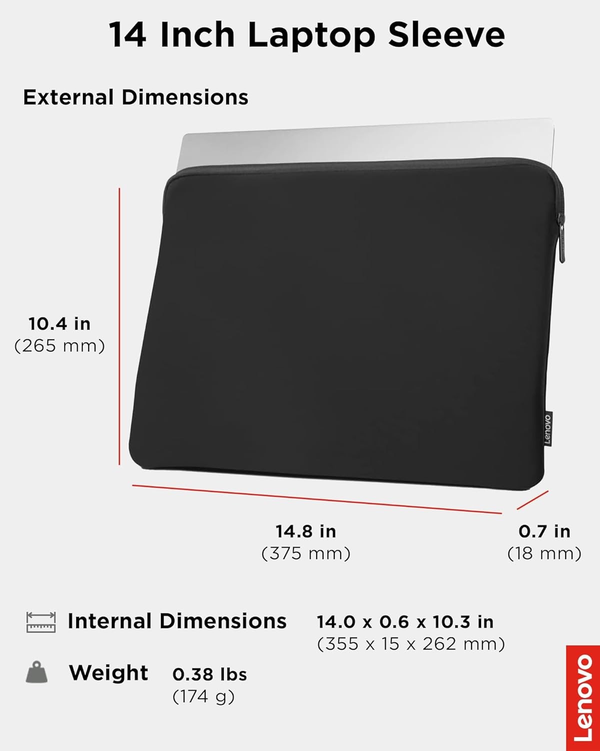 14″ Black Neoprene Sleeve for MacBook Air/Pro – Notebook/Tablet Case with Zipper