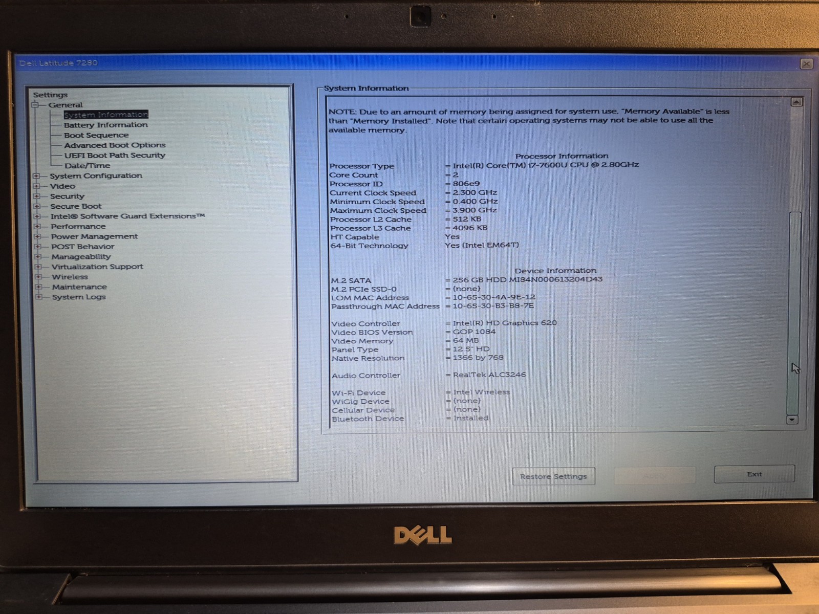 ​Dell Latitude 7280 12.5″ | i7-7600U | 8GB RAM | 256GB SSD | Good Battery