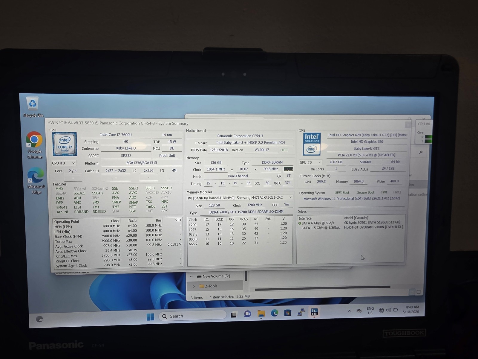 Panasonic CF-54 MK3 i7 7th 16GB 512GB SSD DVD FHD Touch W11