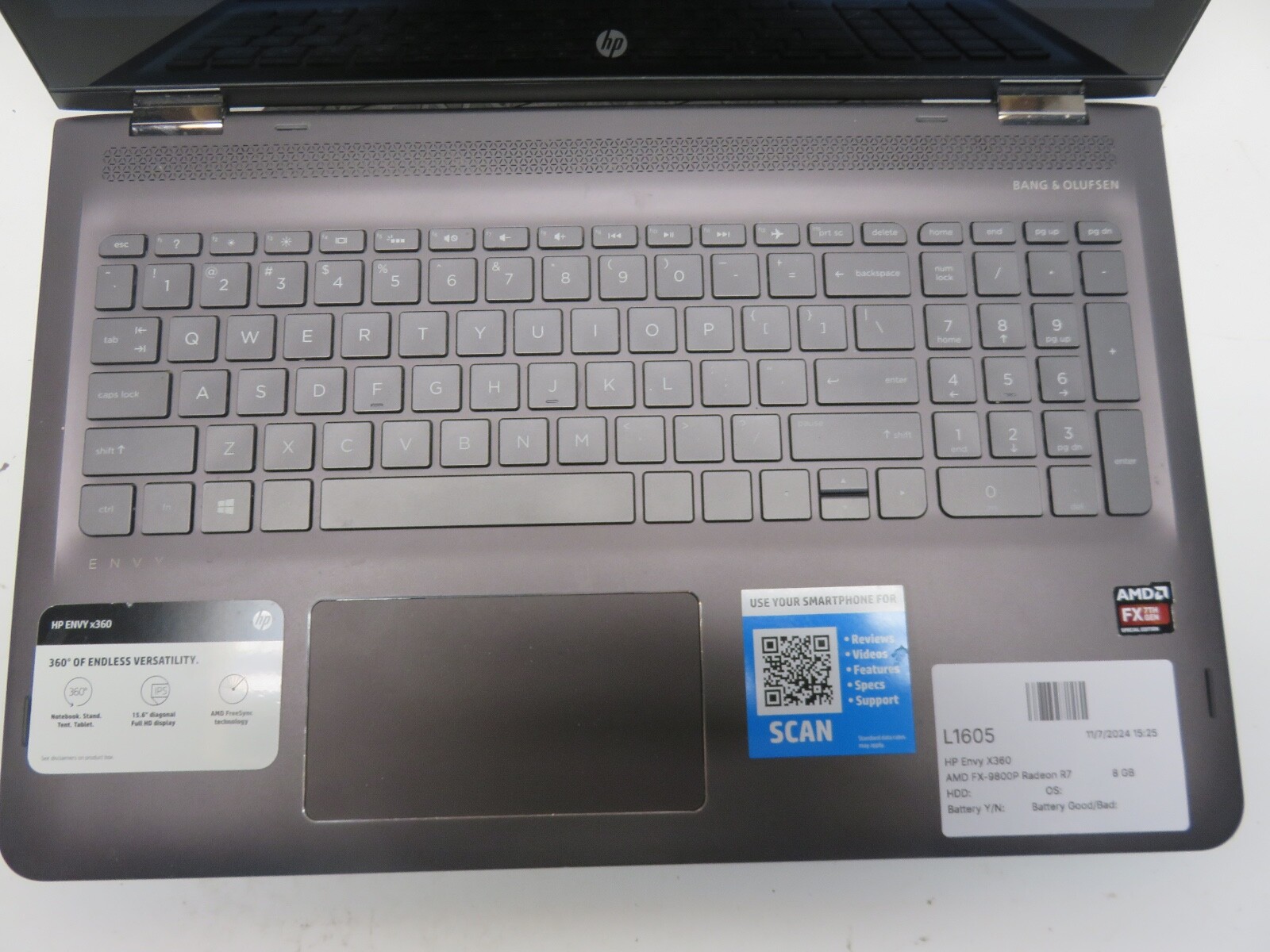 HP Envy X360 AMD FX-9800P Radeon R7 2700 Mhz 8 GB NO HDD No Batt