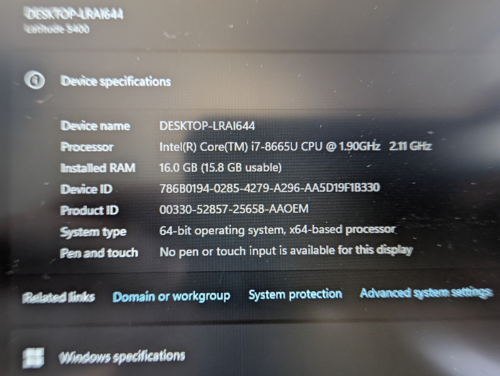 Dell Latitude 5400 Laptop, i7-8665U, 16GB RAM, 14″ 250GB SSD, Windows 11 Pro