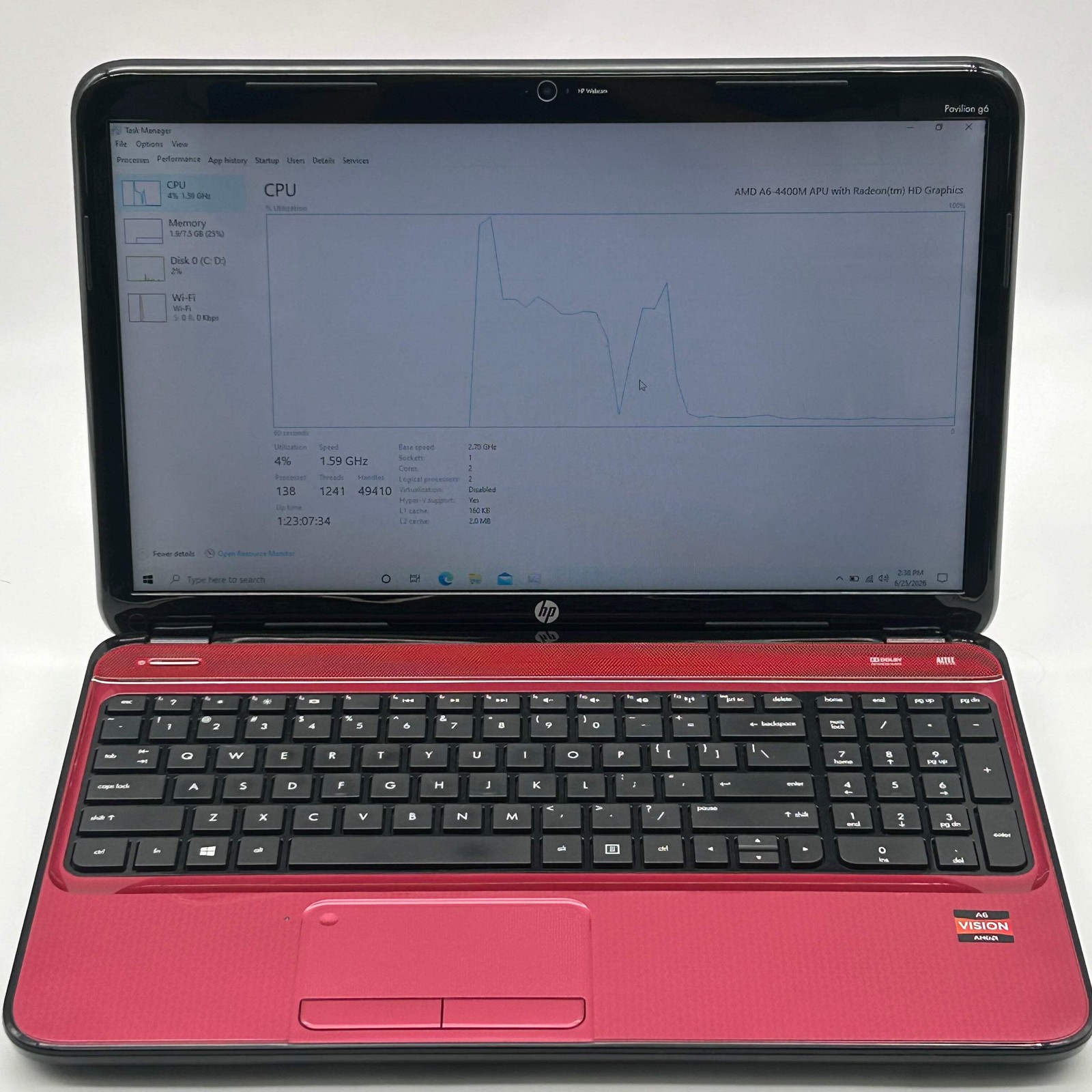 HP Pavilion G6 15.6-Inch Laptop | AMD A6-4400M APU| 8GB RAM| 1TB HDD| Red w/ Cha