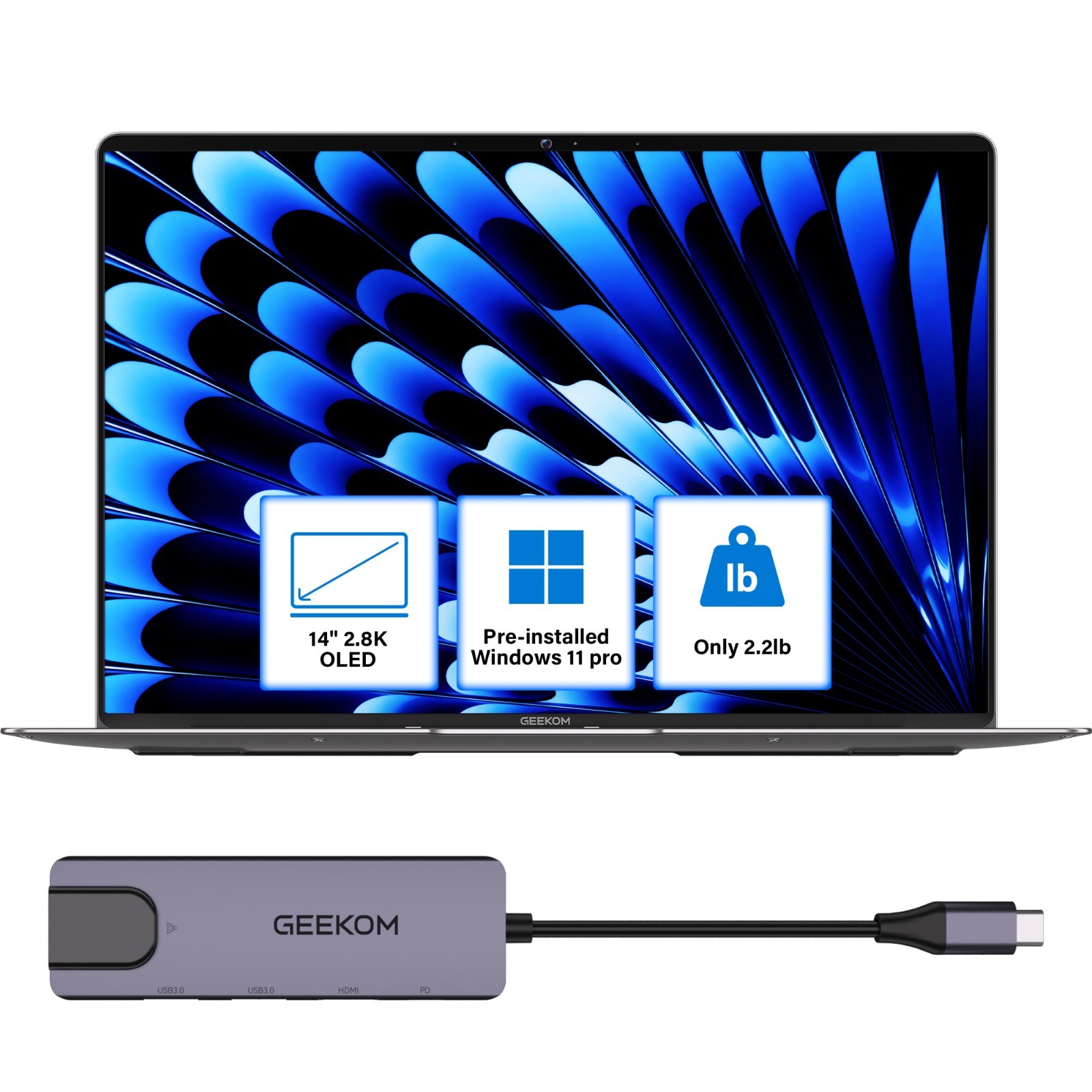GEEKOM GeekBook X14 Pro Laptop, 2.2lbs Ultra Thin 14″ 2.8K OLED Laptop Computer