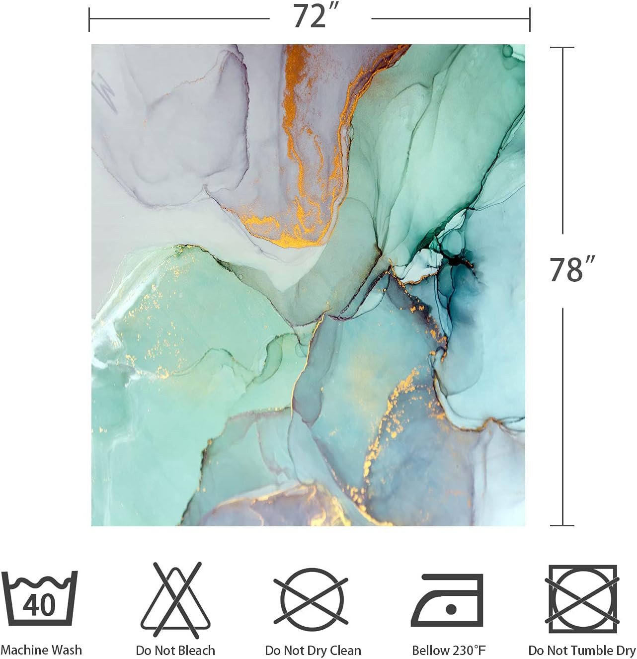 Long Fabric Shower Curtain 72×78 Abstract Marble Waterproof Bathroom Curtain