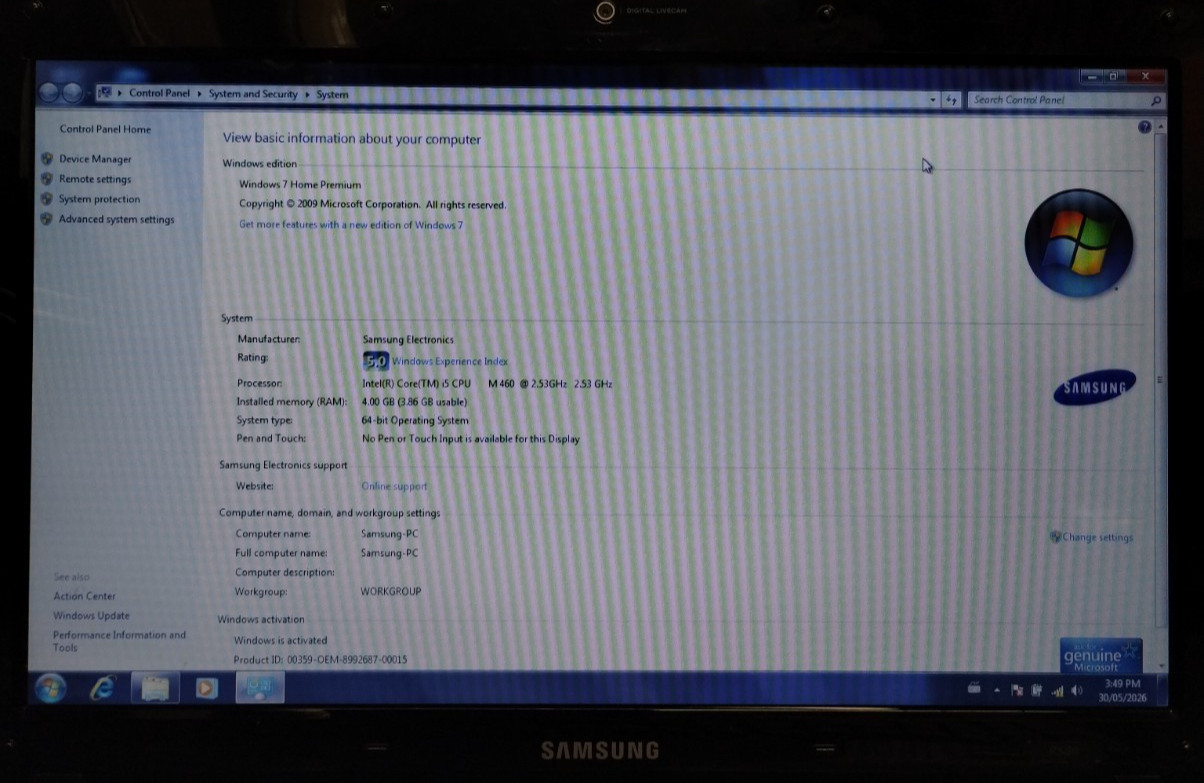 Samsung R580 15.6″ Laptop i5-1st Gen 2.53GHz NVIDIA 4GB RAM 500GB Win7HP H4064