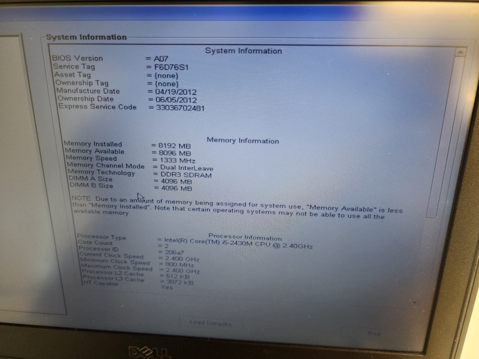 DELL LATITUDE E5420 15″ i5-2430M 2.40 GHz 8GB No Hdd