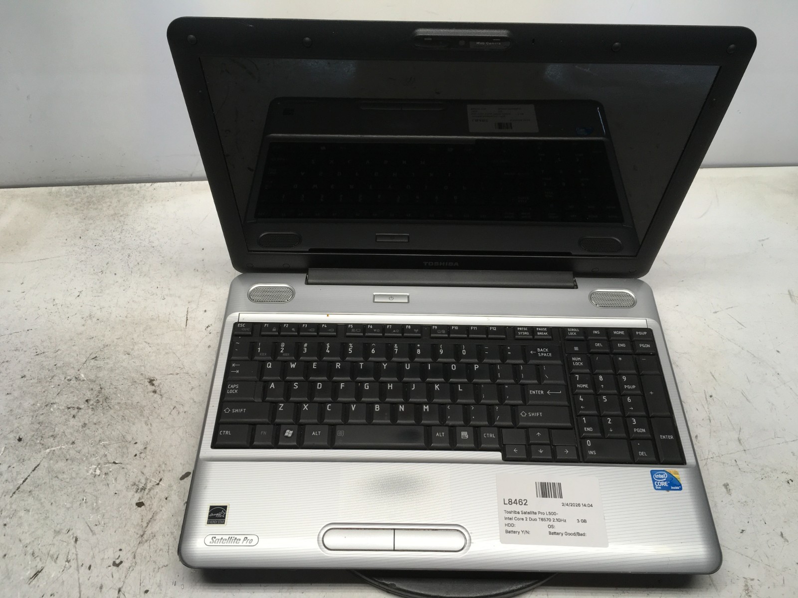 Toshiba Satellite Pro L500-EZ1530 Intel Core 2 Duo T6570 2.1GHz 3 GB NO HDD