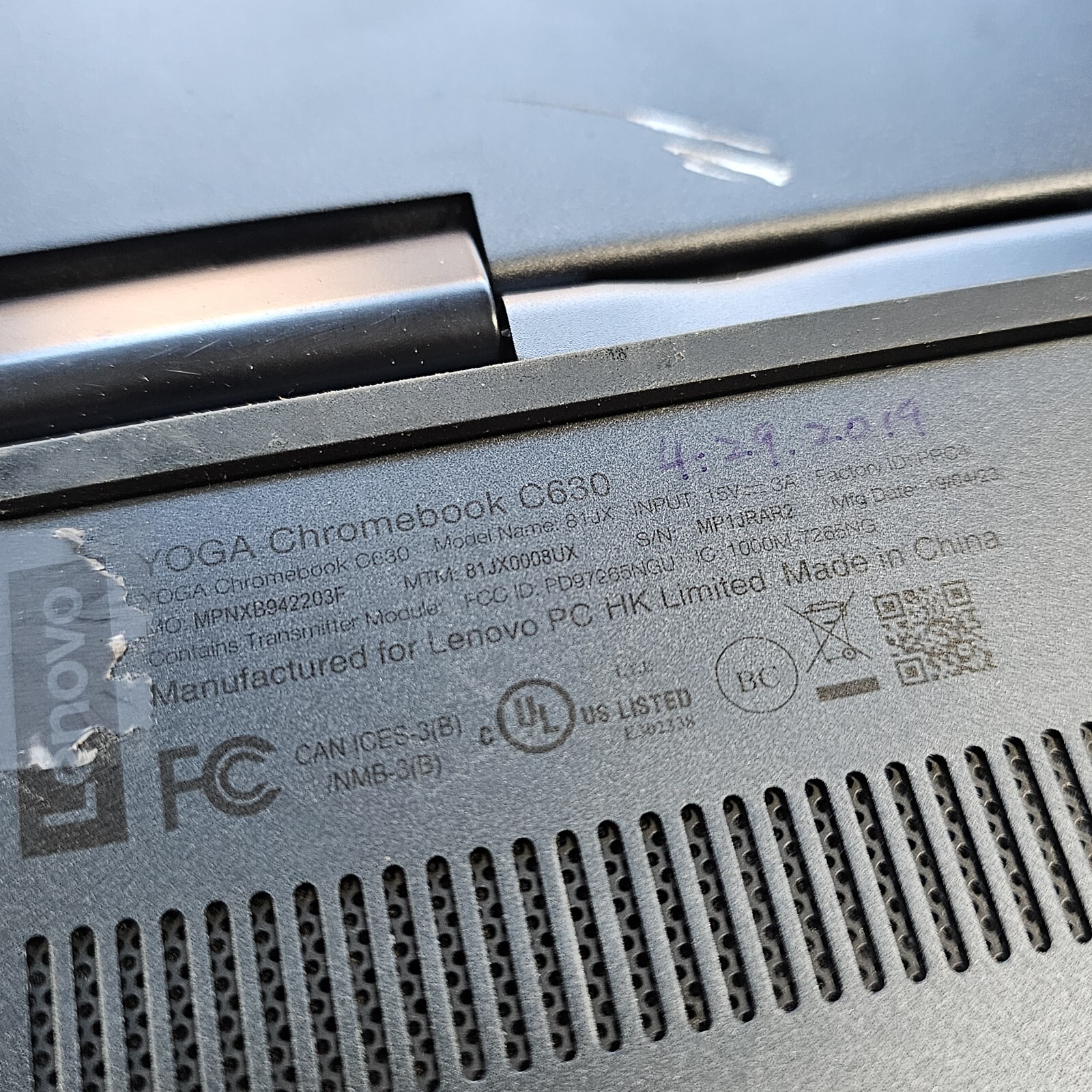 Lenovo Yoga Chromebook C630 Fair Condition No Power FOR PARTS ONLY AS IS